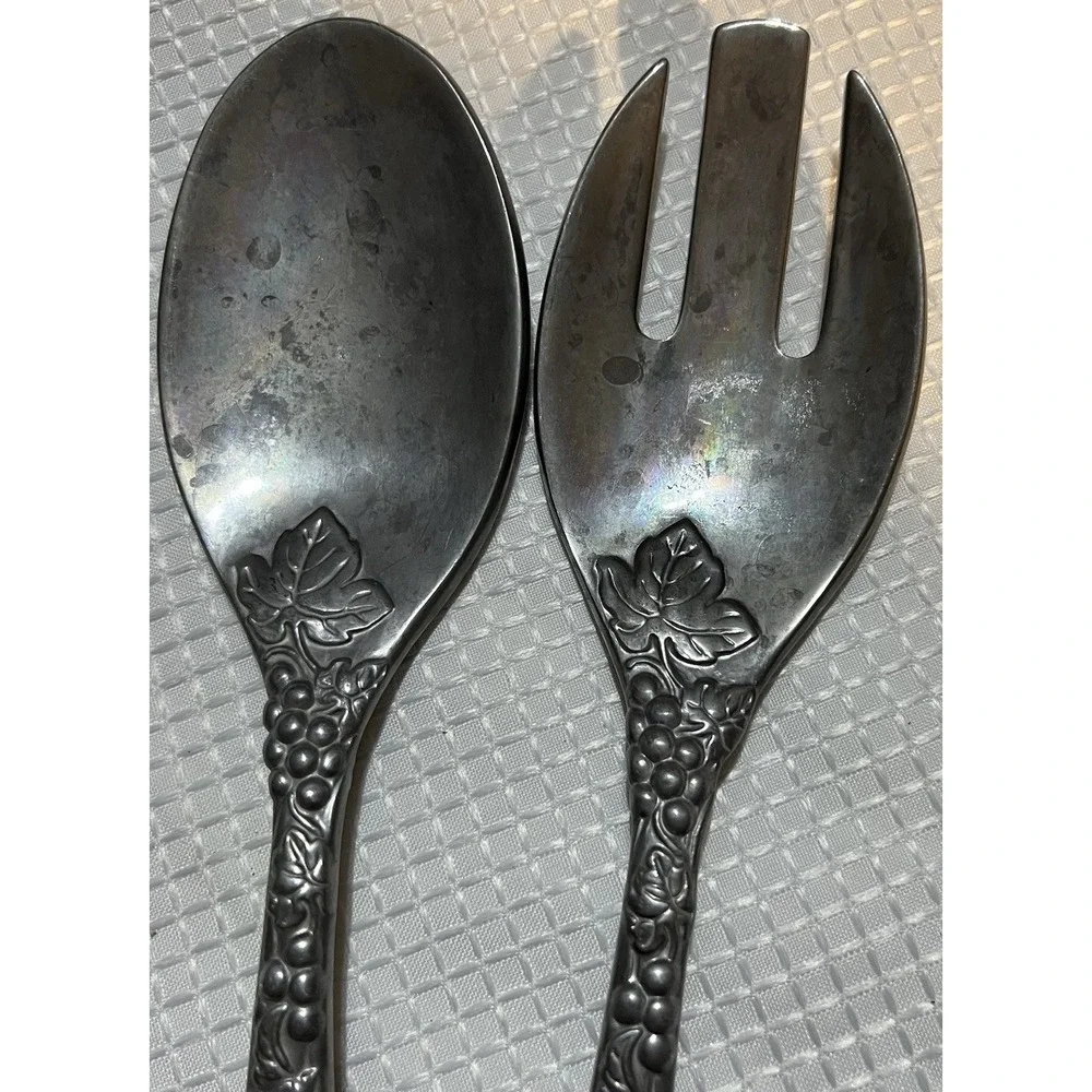 Vintage LENOX Salad Serving Utensil 2 Pc Set Pewter Grape vine pattern
